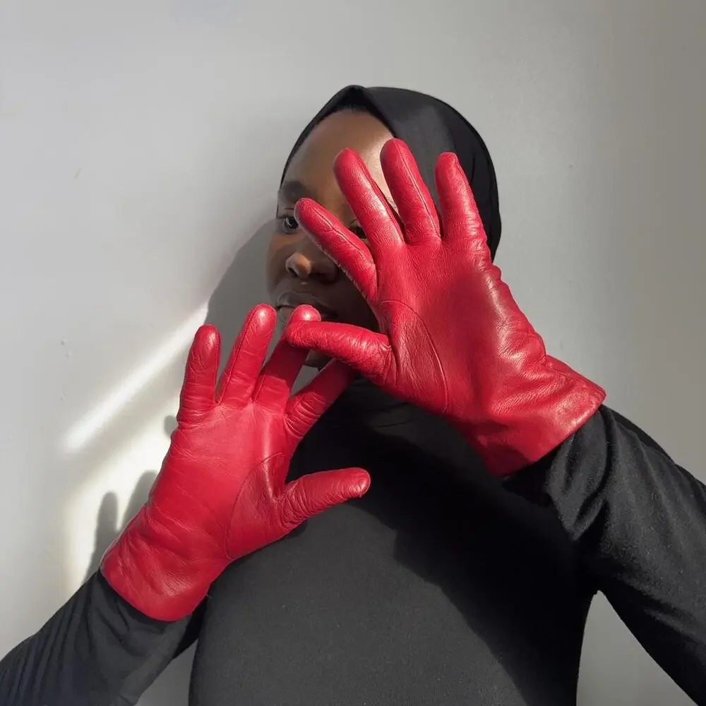 Vintage Portolano Italian Red‎ Leather Cashmere Lined Gloves size 8